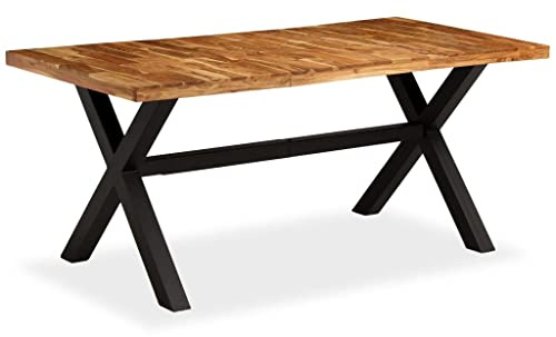 toolkix Matbord, massivt trä, akacia mango 180 x 90 x 76 cm med pulverlackerade stålben, handgjort, massivt träbord för matsal, kök, vardagsrum, industriell design, stabilt köksbord