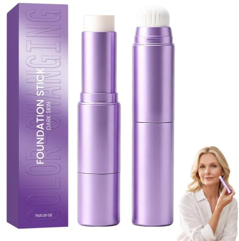 Everlove foundation stick Ab 50, 2 In 1 Color Changing Foundation Stick mit Pinsel für Reife Haut, Natürlicher Glow & Langanhaltendes Make-up für Alle Hauttypen (Elfenbeinweiß)