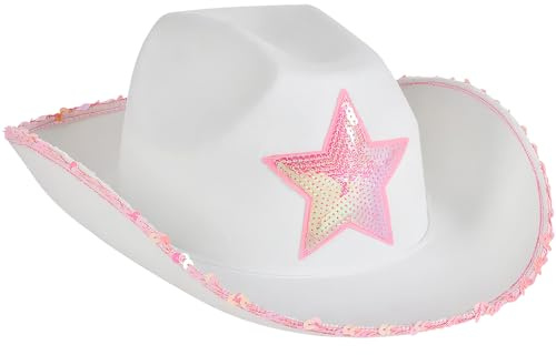 Rhode Island Novelty White Felt Cowgirl Hat with Pink Star, One per Order