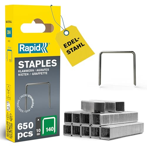 Rapid Bredtrådsklammer Av Hög Kvalitet, För Isolering, Tunn Plast, Kartong Och Mattor, Klammer Nr. 140, Benlängd 10 mm, För Häftpistoler, Rostfritt Stål, 650-pack (40109575)