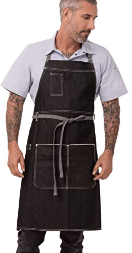 Chef Works Unisex Bronx Bib Apron, Black, One Size