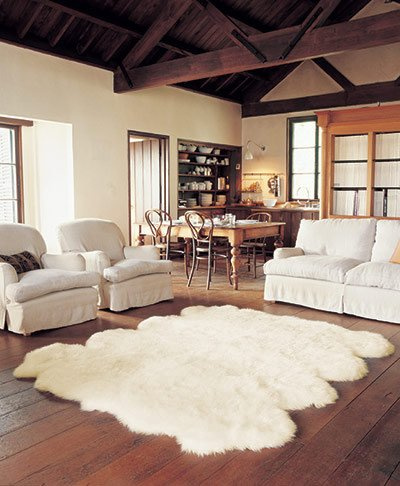Reissner Lammfelle | Echtes Merino Schaffell | Naturform 8-Fach | hoch-/langflorig | Lammfell Teppich Kaminvorleger Bettvorleger Läufer | 215x180cm beige