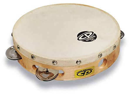 CP378 8 Wood Tambourine, Headed, Single Row Jingles