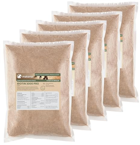 Makana Biotin 3000 Pro Pulver, Nährstoffe für stabile Hufe und Starkes Horn, 5 x 1000 g Beutel (16,98 € / kg)