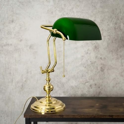 Churchill Luxus Studio Schreibtisch Schreibtischlampe Glas Grün Messing glänzend verstellbar