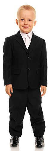 Cinda Black 5 Piece Boy Suits Wedding Suit Page Boy Party Prom Black 10-11 Years