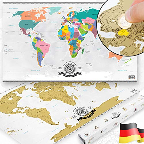 Scrape off world map - Weltkarte zum Frei-Rubbeln; XXL Poster Rubbel-Weltkarte mit Premium Lack aus Deutschland 88 x 52 cm