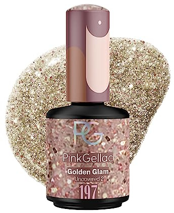 Pink Gellac Gel Nagellack UV, Veganes Nagelgel - 197 Golden Glam 15 ml | Gelnagellack für UV Lampe, Einfache Anwendung Nail Polish für 14 Tage Salonqualität, Gellack Made in Holland