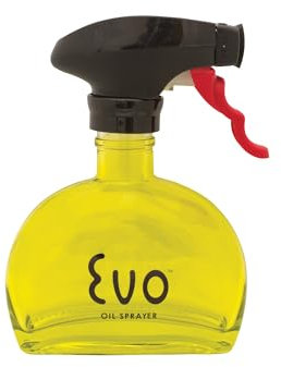 Evo Oil Sprayer Evo 8116 Vaporisateur en verre sans aérosol pour huiles de cuisson d'olive, capacité de 177 ml, jaune/noir/rouge