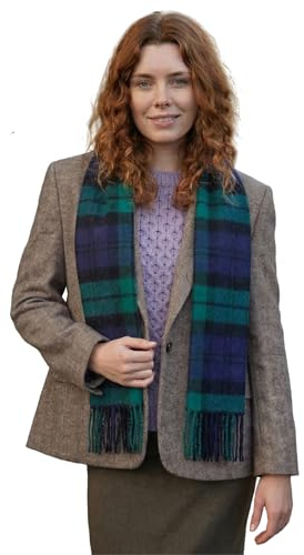 Biddy Murphy 100% Irish Wool Scarf for Women & Men, Soft & Warm, Plaid Tartan Blackwatch, 12 x 60