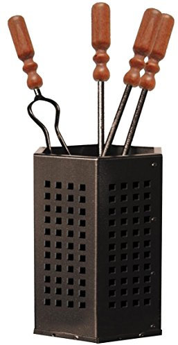 CAPALDO - Set da camino, in acciaio, con 4 accessori con impugnatura in legno, altezza 50 cm