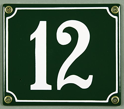 Buddel-Bini Wetterfestes Emaille Hausnummernschild 12 grün 12x14 cm sofort lieferbar Hausnummer Emailleschild