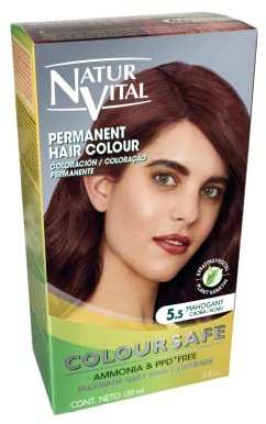 NaturVital Coloursafe Tinte Permanente Tono 5.5 Caoba | Máxima Cobertura de Canas | Sin Amoníaco - 150 ml