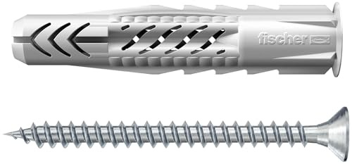 Fischer 20 Tasselli Universali con Vite UX 10x60 R S per Muro Pieno, Mattone Forato, Cartongesso, per Installazione e Fissaggio Mobili, Armadietti, Lampade, Staffe TV, 71551