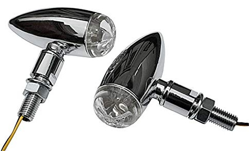HIGHSIDER LED-Blinker MICRO-BULLET verchromt | 2x Blinker mit LED, tropfenförmig, transparentes Glas, orange Lichtfarbe; Länge ca. 54 mm, Höhe 75 mm, Kabel gelb/schwarz