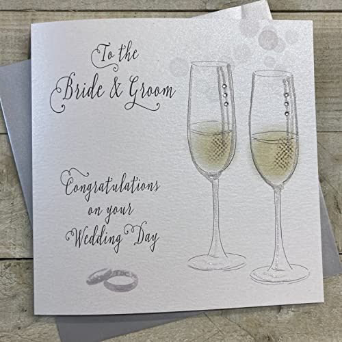 White Cotton Cards Sophisticated Neon Range Champagne, To the Bride & Groom Congratulations Handmade Large Wedding Card, XN50