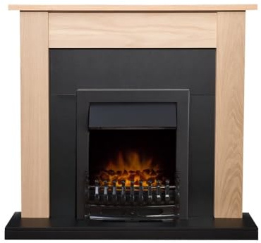 Adam Southwold Fireplace Suite in Oak and Black with Blenheim Electric Fire in Black, 43 Inches