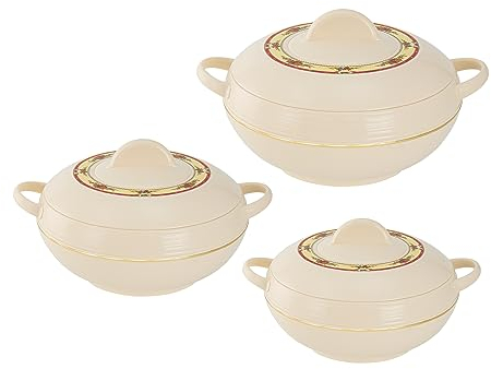 SQ Professional Ambiente 3 Piece Food Warmer Insulated Casserole Hot Pot 1200ml 1600ml 2500ml Set Cream