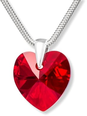 LillyMarie Collar De Dama En Plata De Ley Con Colgante De Corazón Rojo Y Longitud Ajustable