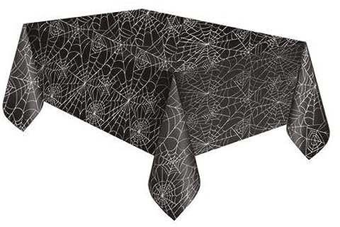 Unique Party 51003 - Plastic Black Spider Web Halloween Tablecloth, 7ft x 4.5ft