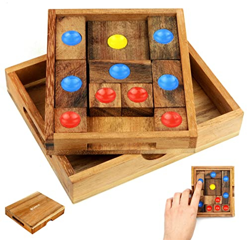 Logica Spiele Art. Flucht aus dem Gefängnis - Khun Phaen - Klotski - Denkspiel aus Edlem Holz - 16 Spiele in 1 - Gemischte Schwierigkeiten