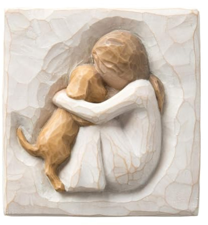 Willow Tree True, Truly a friend, An Expression of Friendship and Love of Dogs in geschnitztem Bas-Relief, geformtes, handgemaltes Schild