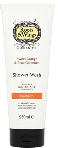 Roots & Wings Organic Balancing Sweet Orange and Rose Geranium Shower Wash 250ml