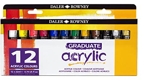 Daler Rowney Graduate 22ml Acrylic Paint Set 12 Assorted Colours | Assorted Colours, High Lightfastness, Water-Based, Solvent-Free, For Art Students