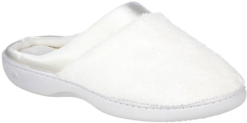 isotoner Pantoufles rembourrées en éponge et satin avec mousse à mémoire de forme pour intérieur/extérieur, blanc, 3.5/4 UK