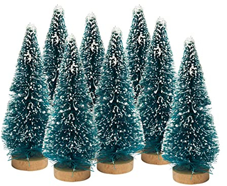 VBS Miniatur-Tannenbaum 10 cm Holz Kunststoff Weihnachtsdeko Modellbaum Bastelbedarf Puppenhaus Zubehör 7 cm, 8 Stück