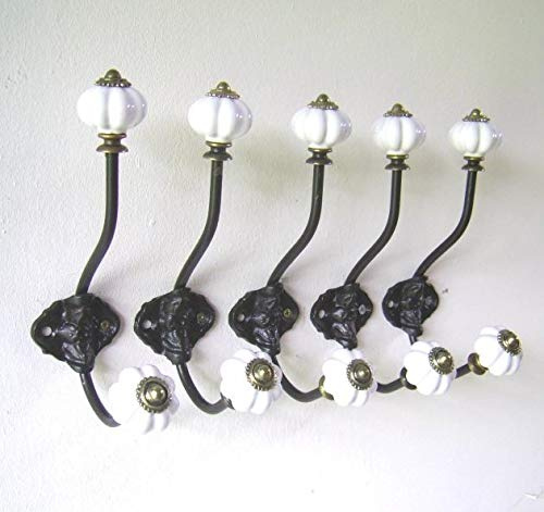 Unbekannt 5 GARDEROBENHAKEN Porzellan Messing ANTIK Nostalgie LANDHAUSSTIL Garderobe NEU