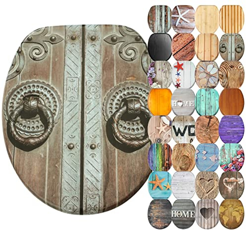 Sanilo Abattant WC avec frein de chute, Grande sélection de lunettes de toilette en bois, Finition de haute qualité (Porte)