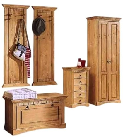 clever-moebel 5tlg. Garderobenset, Dielenset mit Truhe, Paneel und Schrank | Flurmöbel, Dielenmöbel