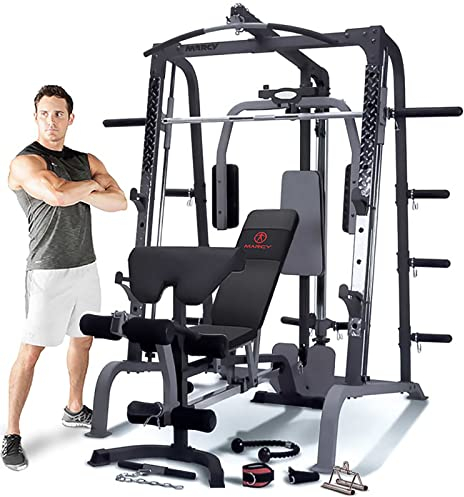 Marcy SM4000 Deluxe Smith Machine Full Home Gym with Commercial Grade Bench
