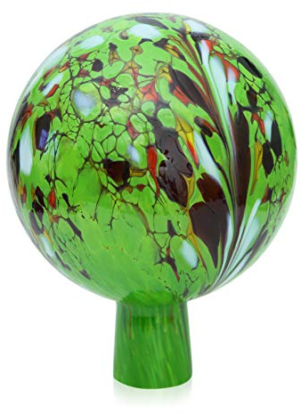 Lauschaer Glas Gartenkugel Rosenkugel mit Granulat grün h 15 cm, d 12cm mundgeblasen handgeformt