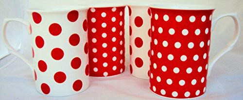 Rouge Pois et pois Tasses en porcelaine anglaise Lot de 4 tasses Rouge décorée à la main au Royaume-Uni