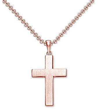 Kreuz Kette Rosegold (Silber 925 hochwertig vergoldet) Luxusetui Kreuzkette | Goldanhänger echt Silber Rosegold ohne Stein Kreuzanhänger Anhänger Kommunion Konfirmation Taufkette