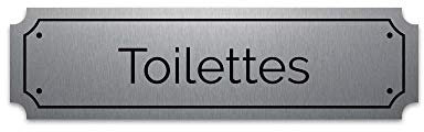 Plaque gravée autocollante 14,5x4cm Toilettes fond alu brossé