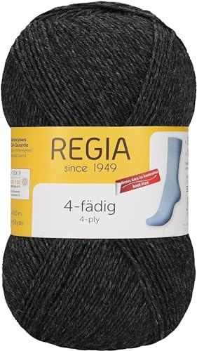 REGIA 4-fädig Uni 9801268-00522 anthrazit meliert Handstrickgarn, Sockengarn, 100g Knäuel