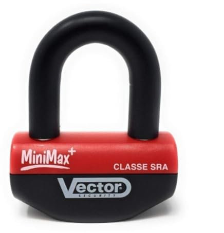Vector Minimax+ - Antifurto per moto, con lucchetto blocca disco a U, classe RSA, diametro 16 mm, 47 x 40 mm, incl. cavo di richiamo