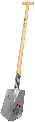 IDEAL-Spaten Geestemünder Form | für Harte und steinige Böden | feinpolierter Doppelfederspaten, selbstschärfend, ohne Tritt, Eschen-T-Stiel 85 cm