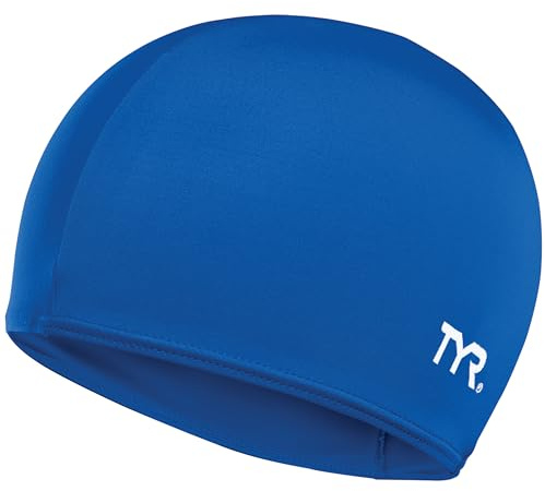 TYR Latest Designed Long Hair Silicone Swim Cap, Keeps Hair Clean with Ear Protector,Waterproof Silicone Swimming Cap for Adult, Woman and Men (Royal)