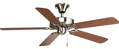 Progress Lighting AirPro Ceiling Fan, Transitional Style Indoor 52 Inch Ceiling Fan Without Light, Reversible Blades, 3-Speed Motor, Brushed Nickel Finish (P2501-09)