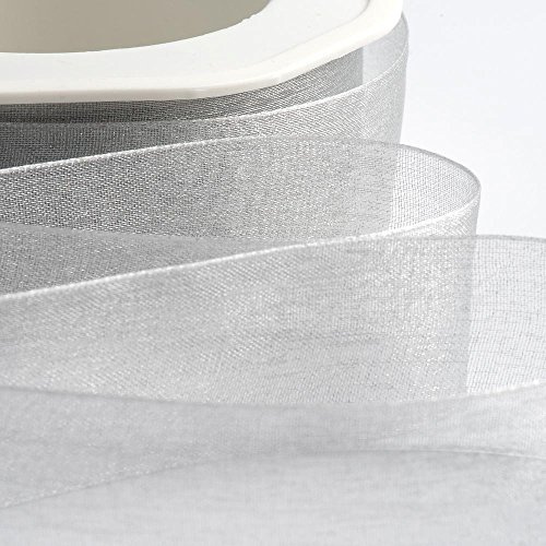 Italian Options Organza-Chiffonband, 7 mm x 50 m Rolle, silberfarben