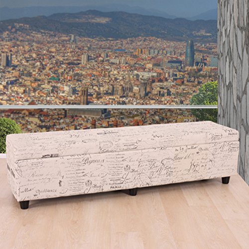 Mendler Aufbewahrungs-Truhe Kriens XXL, Sitzbank Bank, Stoff/Textil, 45x180x45cm - Schriftzug, Creme