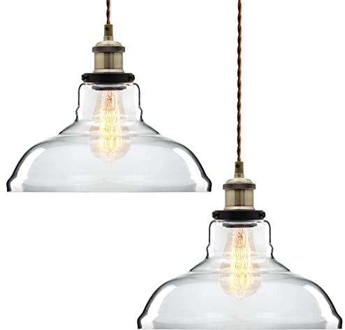 Long Life Lamp Company Pack of 2 Modern Vintage Glass Chandelier Shade Pendant Hanging Ceiling Light E27 - Clear Glass M0 07