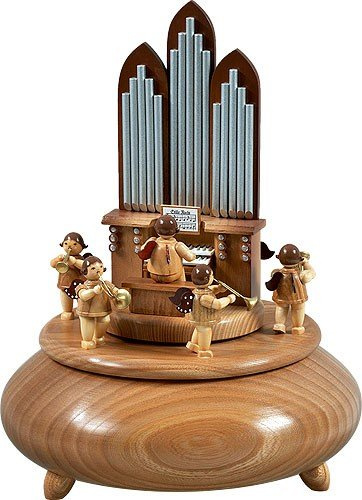 Rudolphs Schatzkiste Spieldose Orgel mit Engel und Bläser ØxH 22x30cm NEU Spieluhr Spielwerk Musik Dose Figur Seiffen Erzgebirge Holz Dekoration Weihnachten
