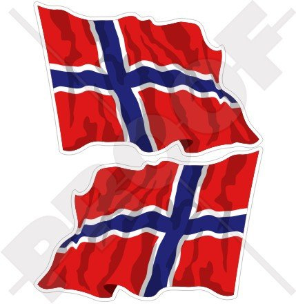 Norwegen Norweger Waving Flag Norge, Noreg 7,6 cm (75 mm) Bumper Sticker, Aufkleber Vinyl X2