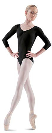 Bloch Dance Ballon-Gymnastikanzug für Damen, 3/4-Ärmel, Quetschung vorne/hinten, Schwarz, Größe L