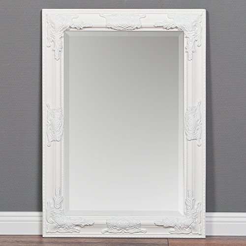 LEBENSwohnART WANDSPIEGEL Weiß-Pur BAROCK Design Spiegel POMPÖS HOLZRAHMEN Bessa 80x60cm